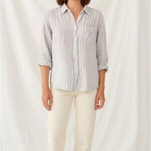 The Group Artizia Relaxed Linen Button Front Stripe Top Blue Size XS